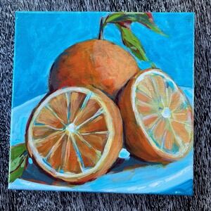 Cheerful petite original painting of oranges